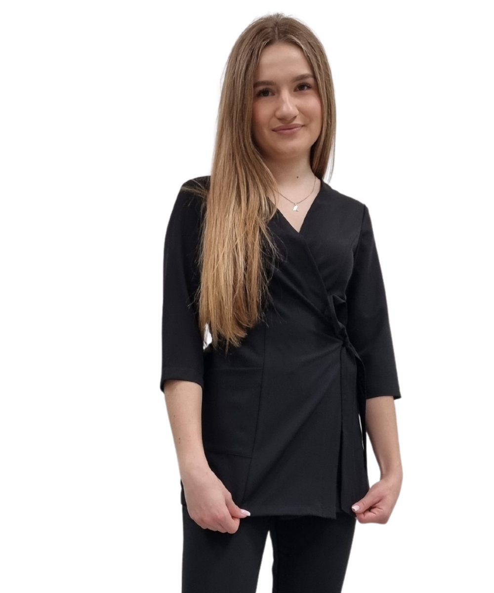 Żakiet kopertowy, tunika czarna basic premium rękaw 3/4 roz. XXL