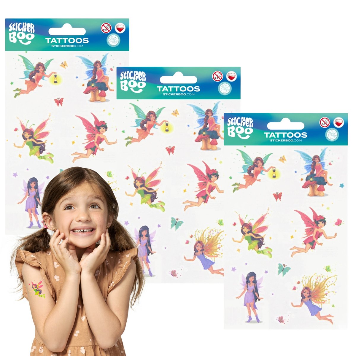 Wróżki Zestaw tatuaży dla dzieci, tatuaże dla dzieci zmywalne x3