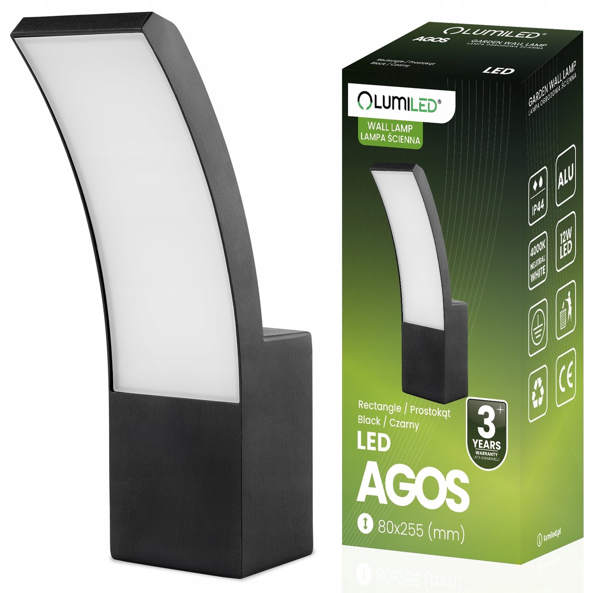 LAMPA ELEWACYJNA LED ZEWNĘTRZNA ŚCIENNA CZARNA KINKIET OGRODOWY 12W IP44