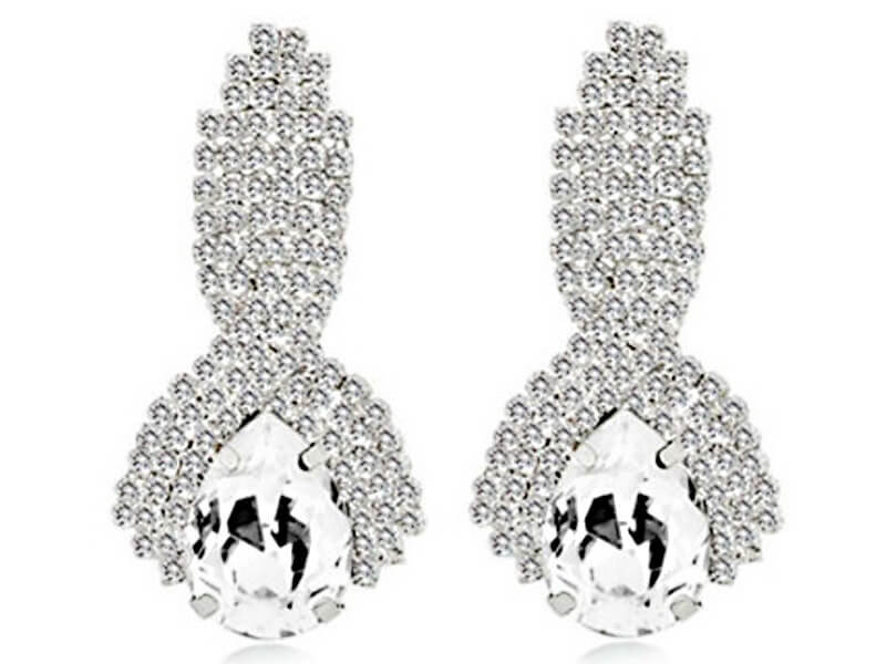 Kolczyki eleganckie migdały zdobione cyrkoniami na sztyfcie