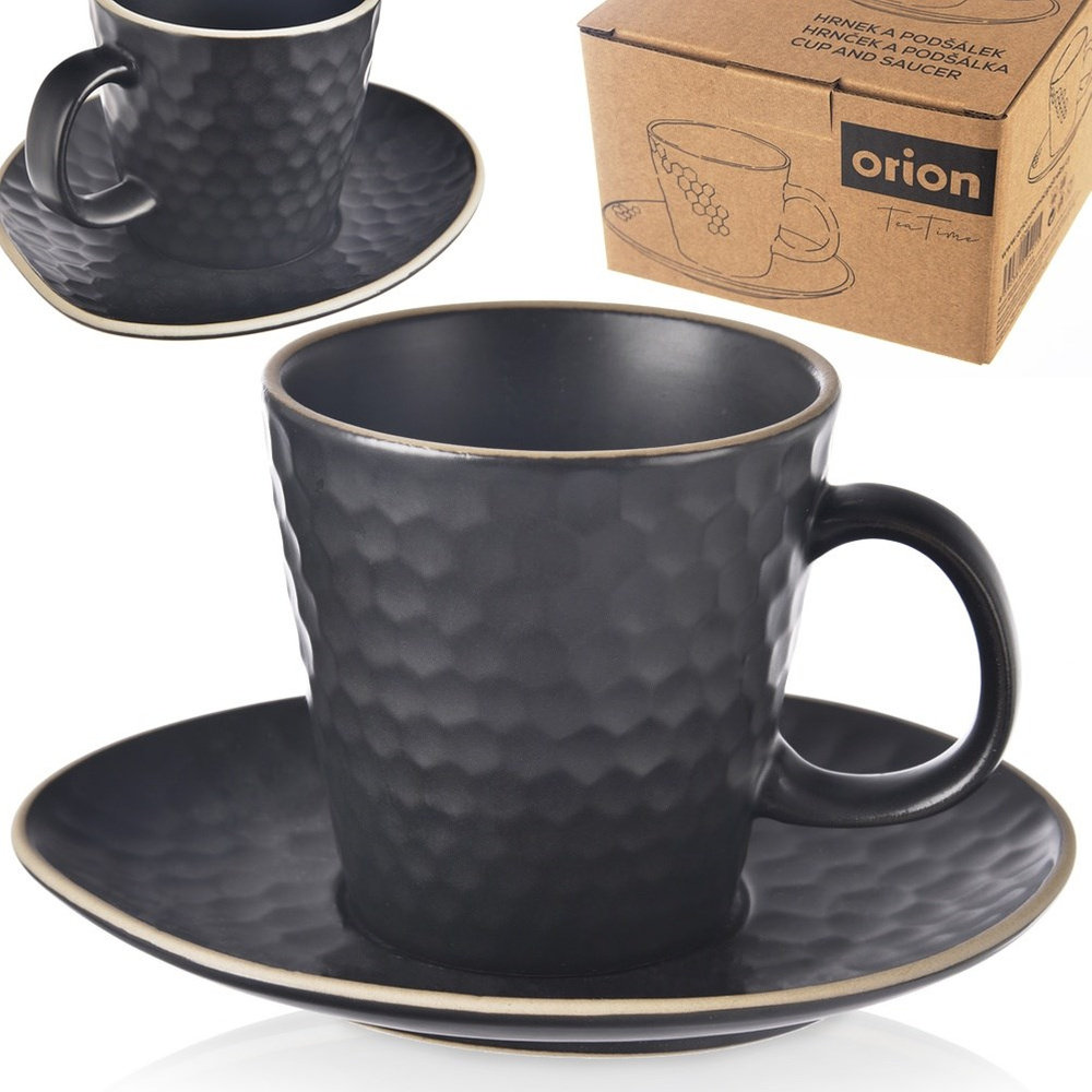 Filiżanka ze spodkiem ceramiczna czarna TEA TIME 235 ml