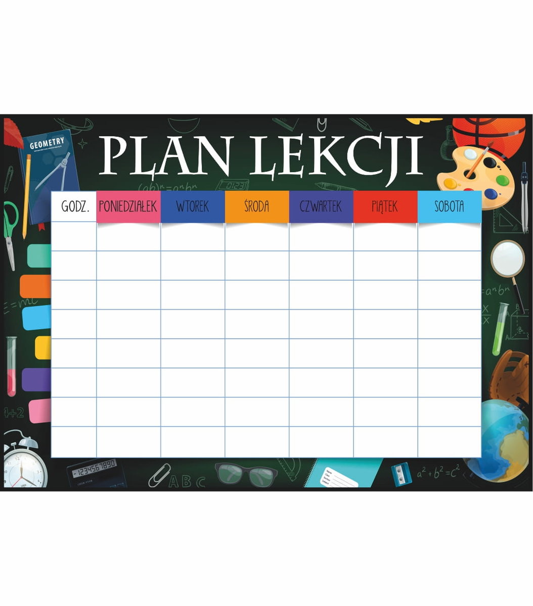 Plan lekcji przybory szkolne 01, nowy rok szkolny, rozmiar 40x50 cm