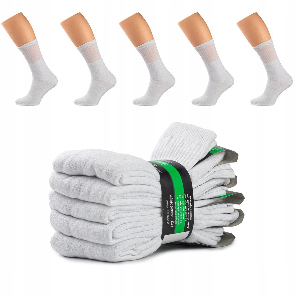 5 Skarpetki Skarpety Grube Bawełniane Białe Męskie 41-43