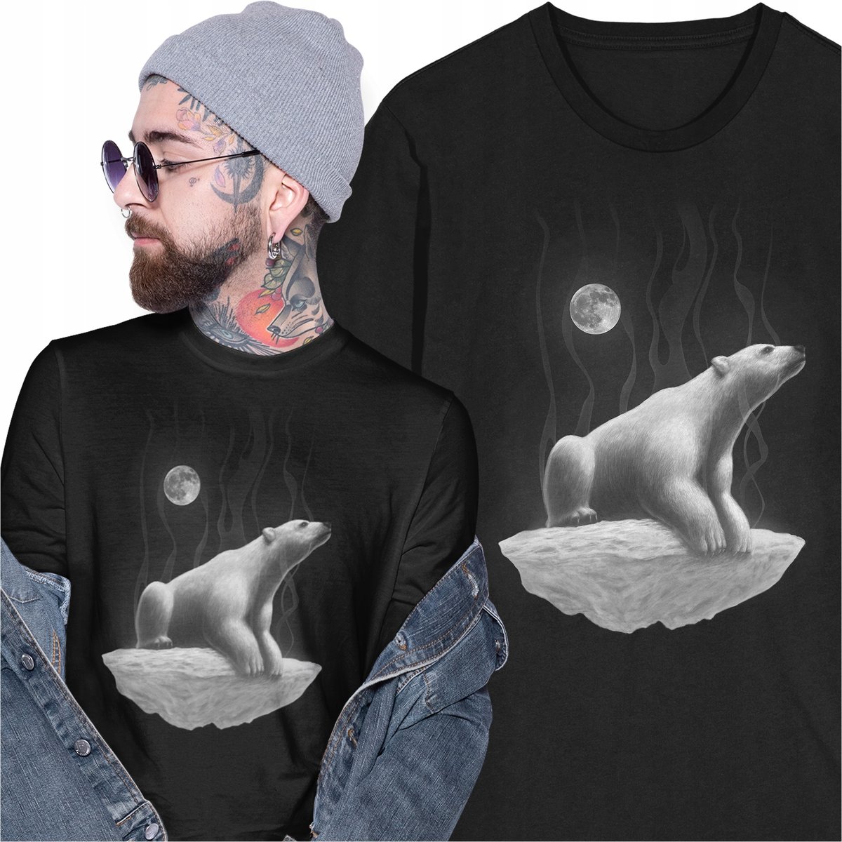 Koszulka Niedźwiedź Polarny Lód Śnieg Arktyka Zwierzęta Miś Misiek Księżyc