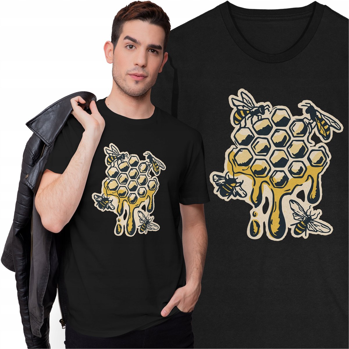 Koszulka Dla Pszczelarza Plaster Miodu Pszczoła Miód Pasieka Zwierzęta