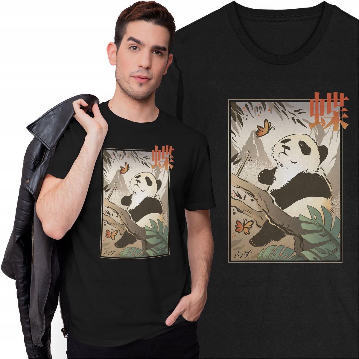 Koszulka Motyle Panda Wielka Niedźwiedź Bambusowy Góry Natura Zwierzęta