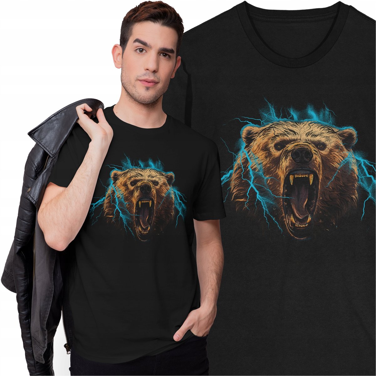 Koszulka Niedźwiedź Miś Zwierzęta Natura Środowisko Misiek Piorun Burza