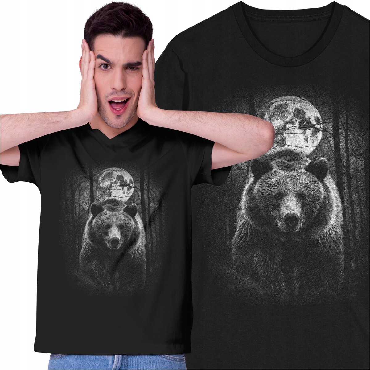 Koszulka Niedźwiedź Miś Zwierzęta Natura Środowisko Las Misiek Księżyc