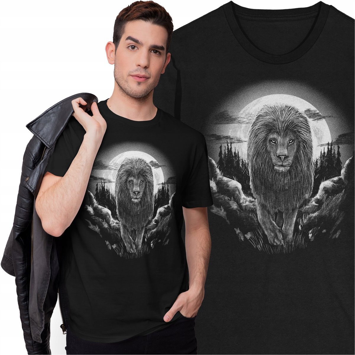 Koszulka Lew Zwierzęta Natura Środowisko Las Dżungla Księżyc