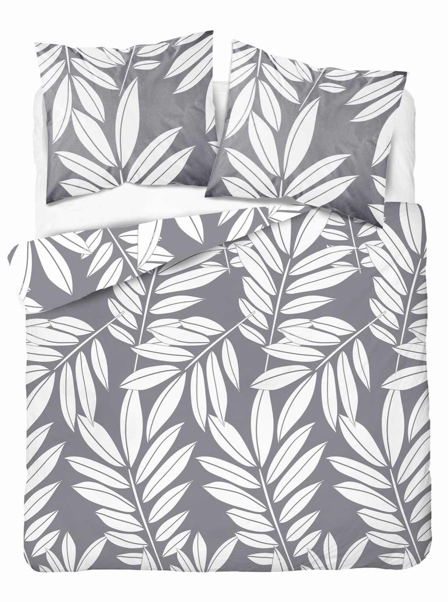 Pościel 220x200 szara liście Bawełna