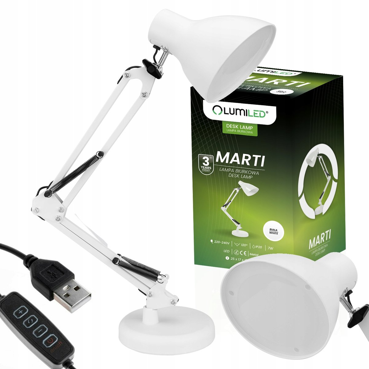 Lampka Biurkowa Szkolna Nocna 7W LED CCT USB Kreślarska Regulowana Do Nauki