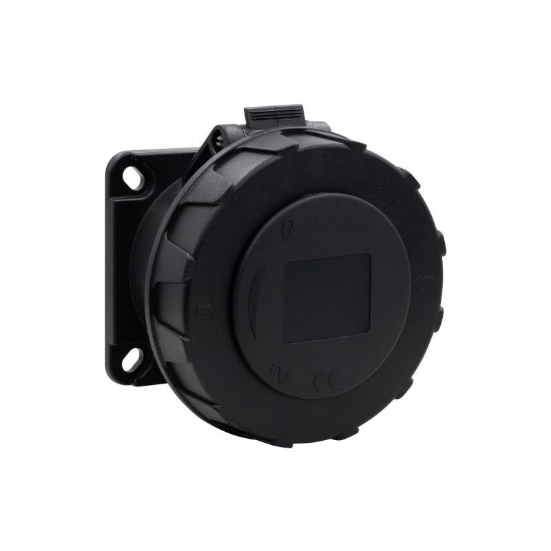 Gniazdo przemysłowe tablicowe proste 32A/3P 200V-250V /FE/ IP67 czarne F7.0154