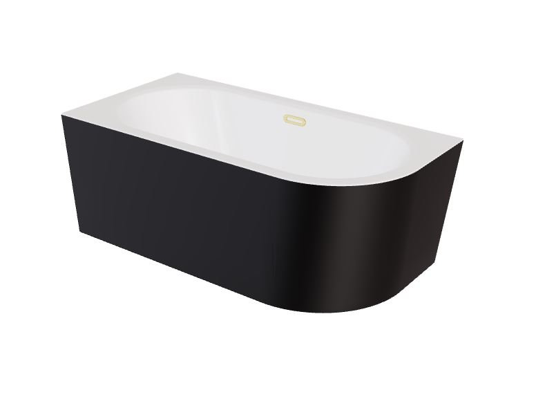 Wanna narożna lewa Besco Avita A-line 160x75 cm czarny mat syfon klik-klak złoty z przelewem slim WAA-16AMLZS