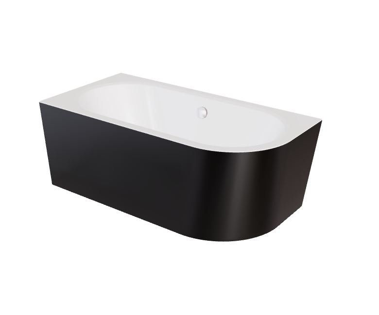 Wanna narożna lewa Besco Avita A-line 170x75 cm czarny połysk syfon chrom z napełnieniem przez przelew WAA-17ABLN