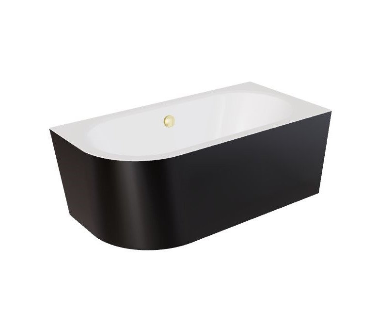 Wanna narożna prawa Besco Avita A-line 160x75 cm czarny połysk syfon złoty z napełnieniem przez przelew WAA-16ABPZN