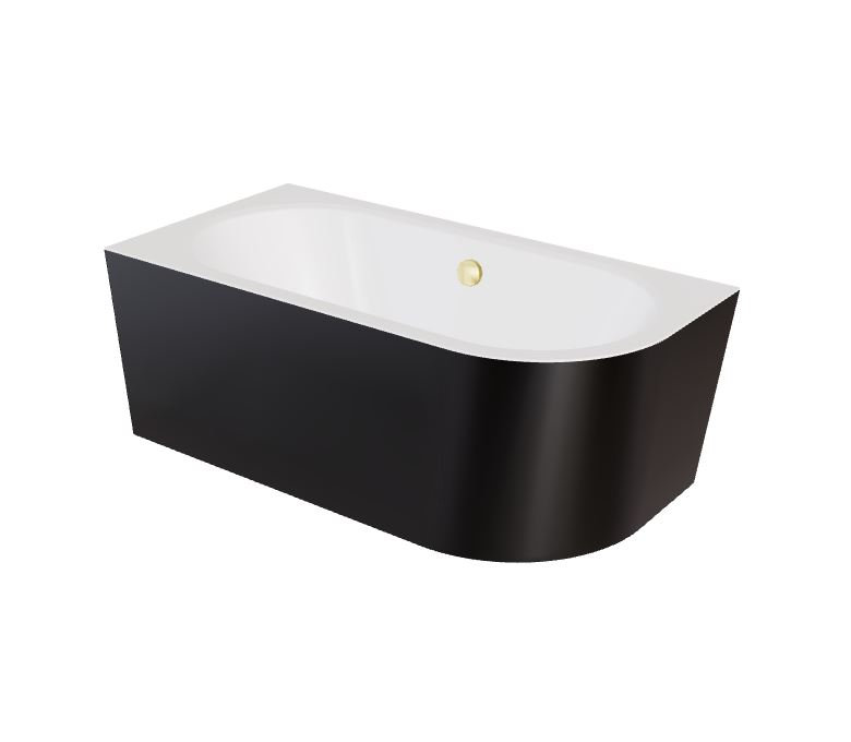 Wanna narożna lewa Besco Avita A-line 160x75 cm czarny połysk syfon złoty z napełnieniem przez przelew WAA-16ABLZN