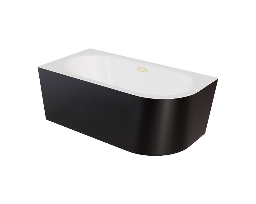 Wanna narożna lewa Besco Avita A-line 170x75 cm czarny połysk syfon klik-klak złoty z przelewem slim WAA-17ABLZS