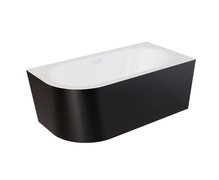 Wanna narożna prawa Besco Avita A-line 160x75 cm czarny połysk syfon klik-klak chrom z przelewem slim WAA-16ABPS