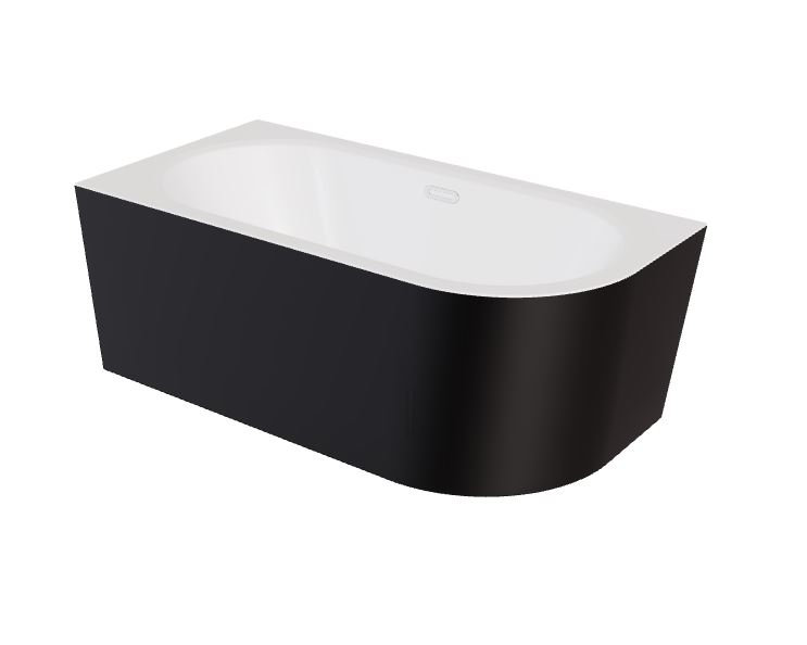 Wanna narożna lewa Besco Avita A-line 150x75 cm czarny mat syfon klik-klak chrom z przelewem slim WAA-15AMLS
