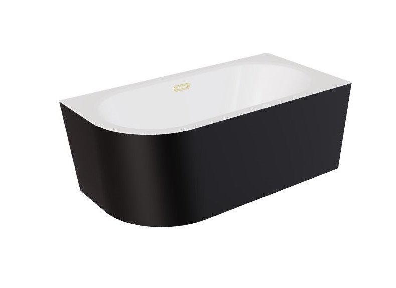Wanna narożna prawa Besco Avita A-line 160x75 cm czarny mat syfon klik-klak złoty z przelewem slim WAA-16AMPZS