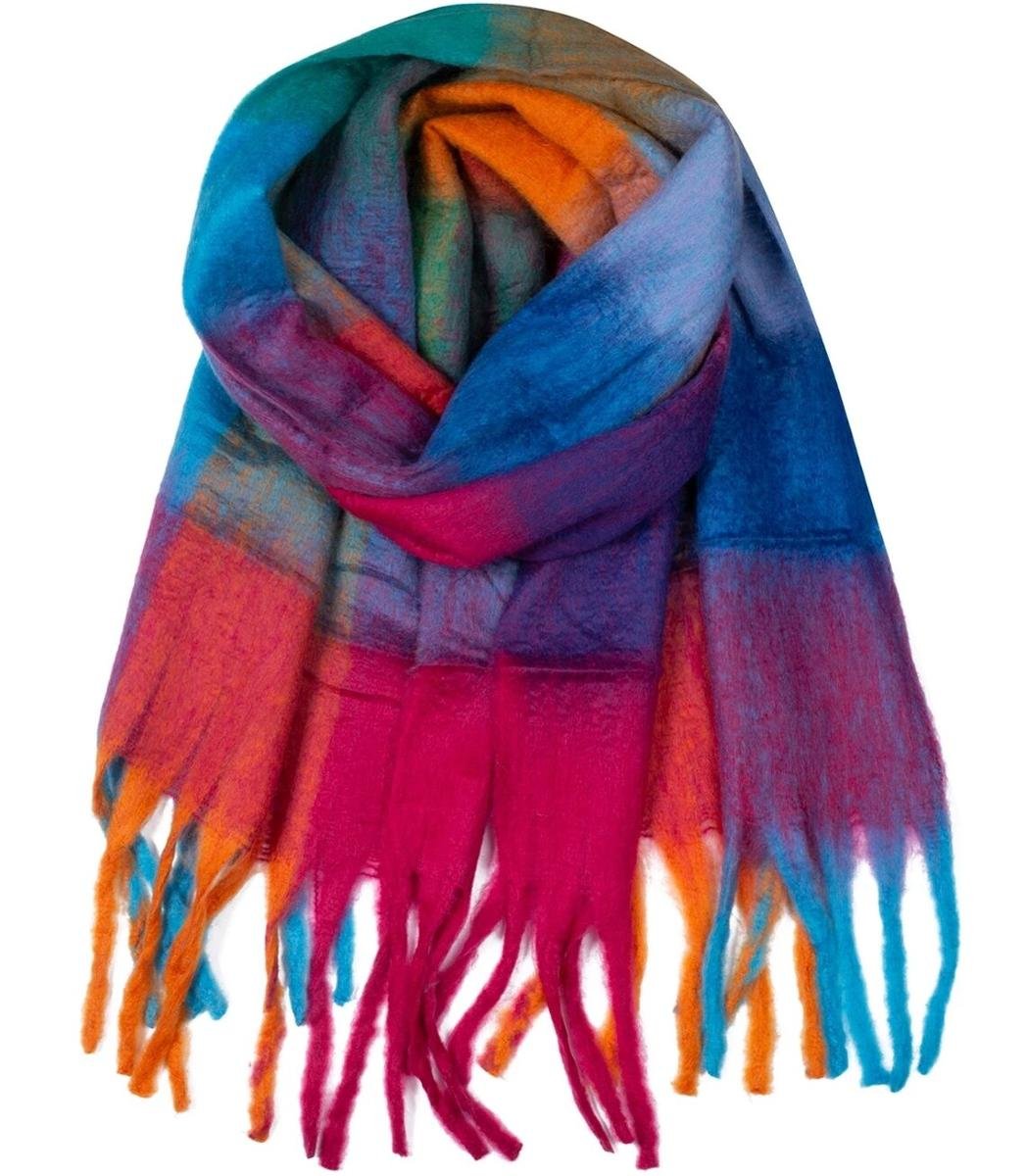 Ciepły szal szalik krata kratka puchata dzianina