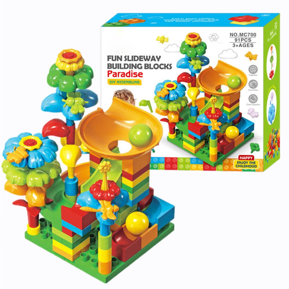 DUŻE KLOCKI KWIATY KWIATKI + KULODROM TOR KULKOWY KONSTRUKCYJNE 94 el 2w1