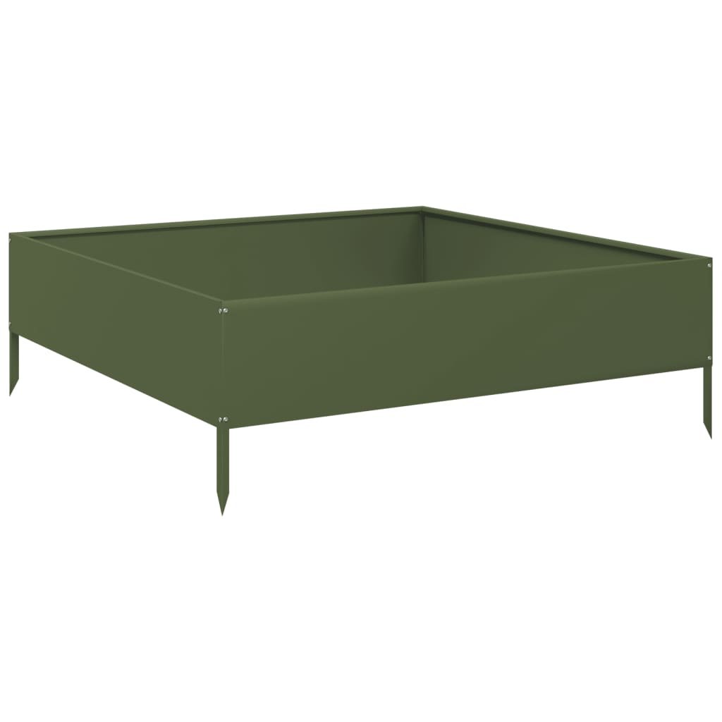 vidaXL Podwyższona donica, oliwkowa, 100x100x33,5 cm, stal