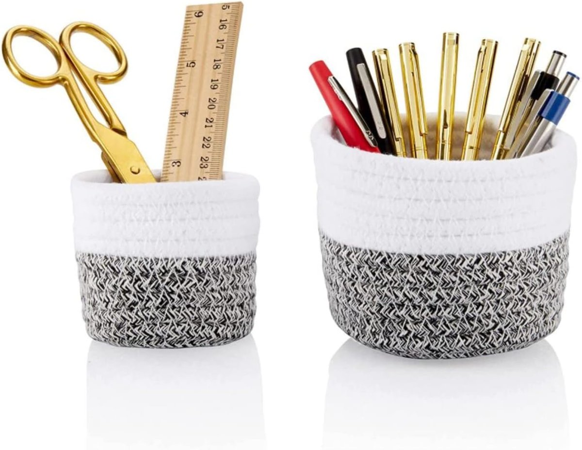 VIVERE Boho Organizer na Biurko Zestaw 2Szt Biały Szary Wielofunkcyjny