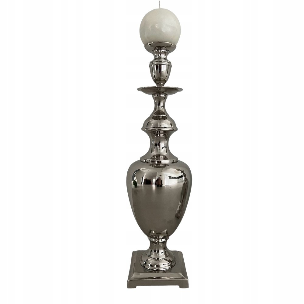 Świecznik Metalowy Srebrny Duży Świecznik Dekoracja