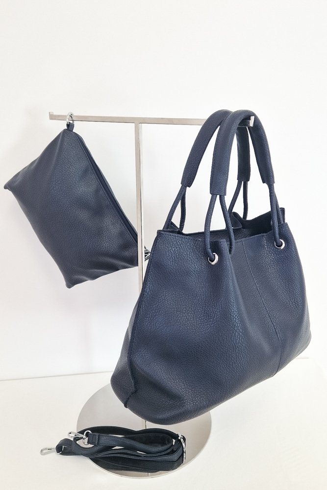 Granatowa Duża Torba na Ramię z Kosmetyczką UNI