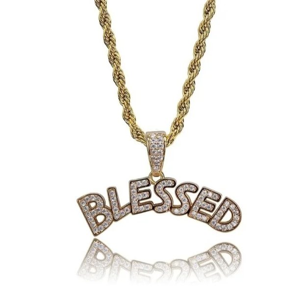 Naszyjnik chain wisiorek blessed błogosławiona iced out streetwear Y2K drip