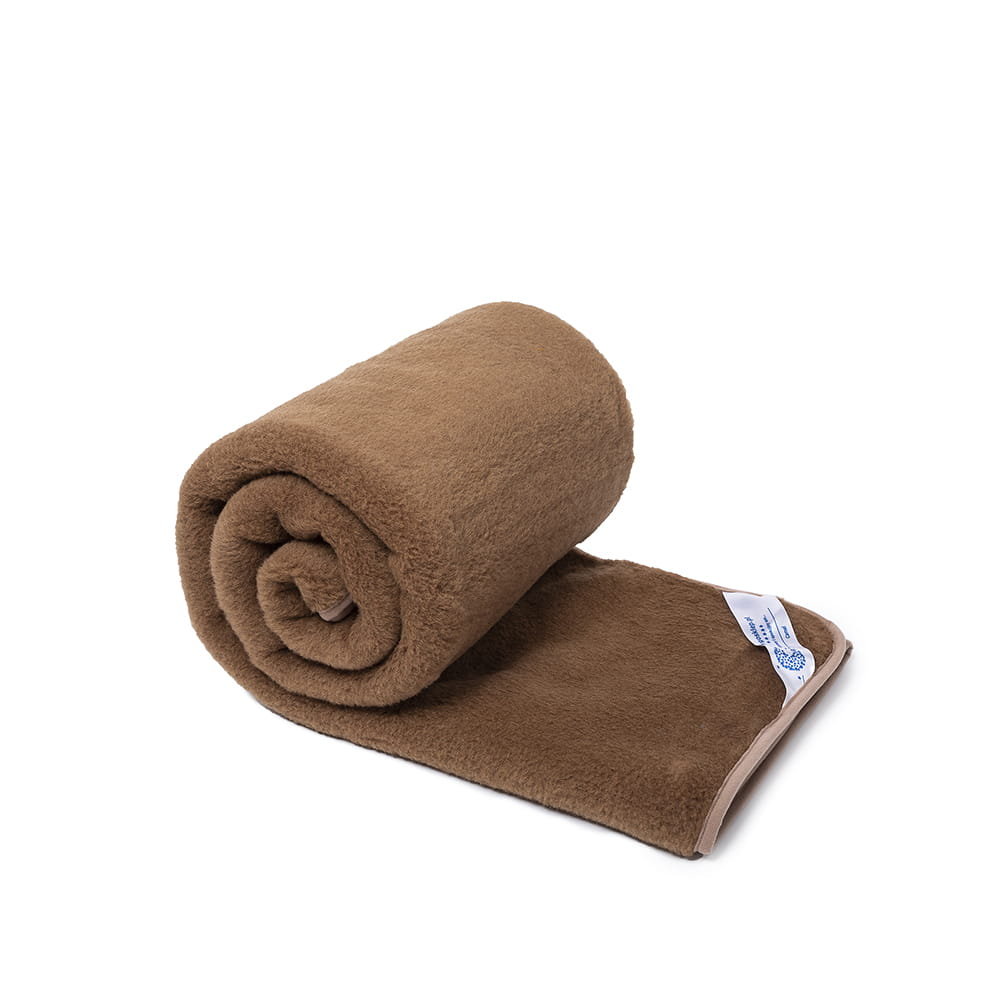 Koc wełniany camel brąz 200x200 pled narzuta Indygosklep