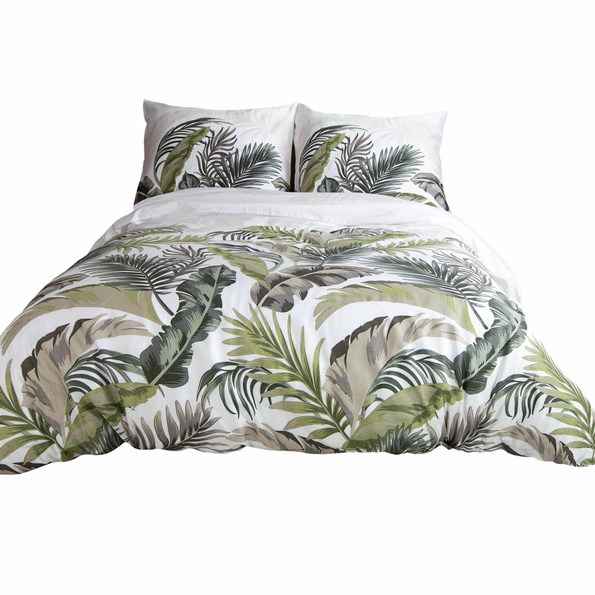 Pościel satynowa 160x200 Liście biała zielona Satynlove