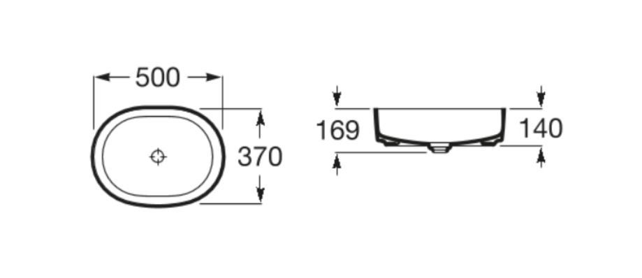 Roca A327520620 INSPIRA ROUND Umywalka nablatowa 500X370 OCT FINECERAMIC BIAŁY MAT