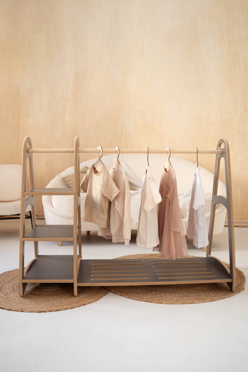 MAXI garderoba szafa wieszak montessori + 5 drewnianych wieszaczków - szara