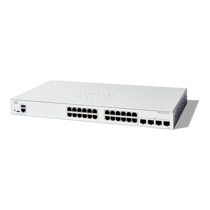 - Cisco - Cisco Catalyst 1300-24T-4G - Switch - C3 - Zarządzany - 24 x 10/100/1000Base-T + 4 x Gigabit SFP - Możliwość montażu w stojaku