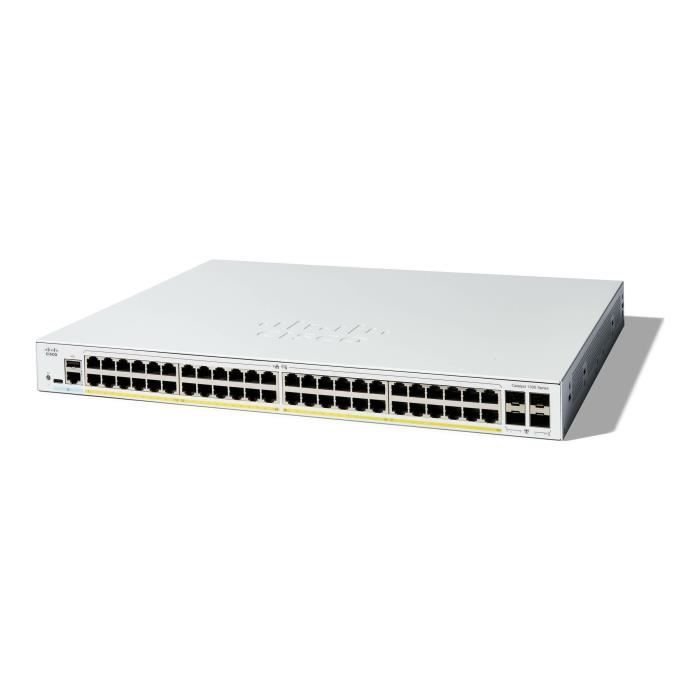 - Cisco - Cisco Catalyst 1300-48FP-4G - Switch - C3 - Zarządzany - 48 x 10/100/1000 (PoE+) + 4 x Gigabit SFP - Możliwość montażu w stojaku -