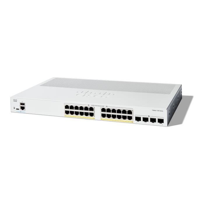 - Cisco - Cisco Catalyst 1300-24P-4X - Switch - C3 - Zarządzany - 24 x 10/100/1000 (PoE+) + 4 x 10 Gigabit SFP+ - Możliwość montażu w stojaku
