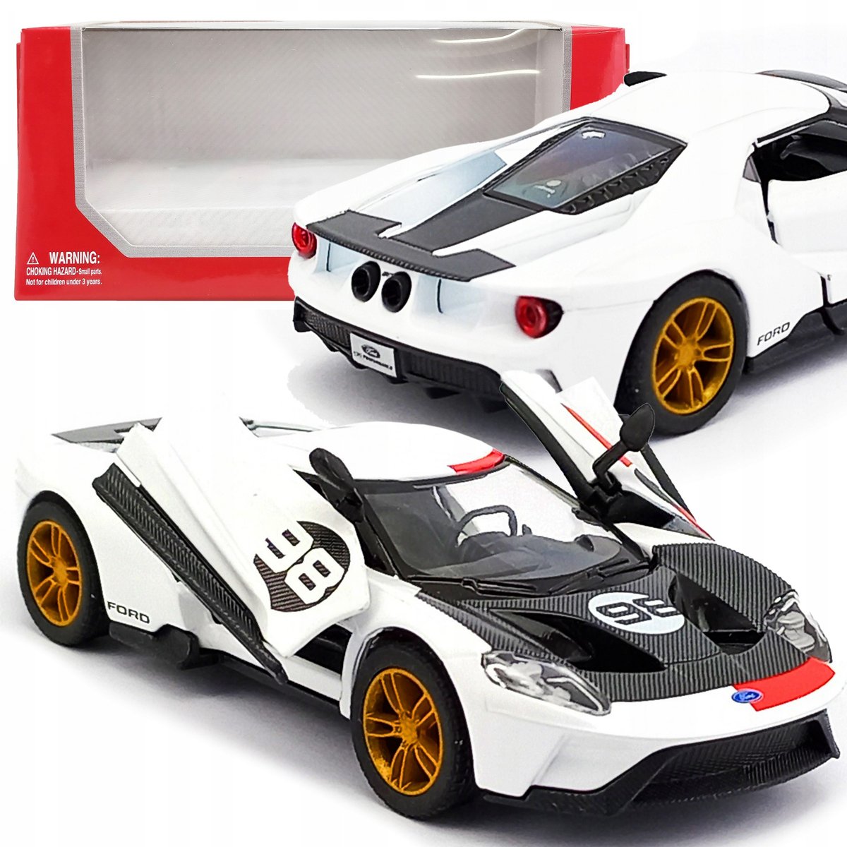 AUTO METALOWE SAMOCHÓD MODEL 2017 FORD GT HERITAGE EDITION 1:38 ZABAWKA DLA DZIECI  Z NAPĘDEM
