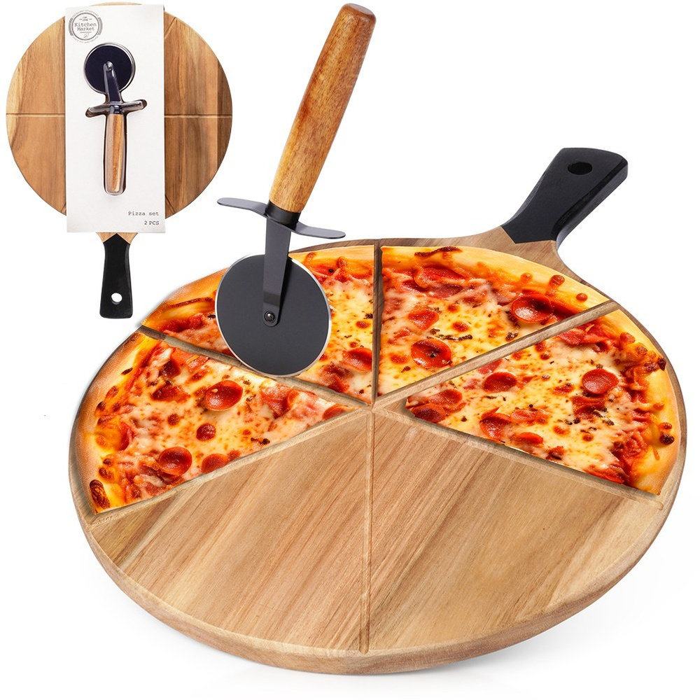 Deska do pizzy drewniana okrągła z nożem 30 cm 2 el.