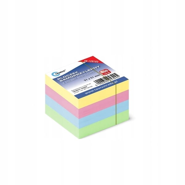 NOTES SAMOPRZYLEPNY 51x51mm 400 KARTEK PASTELOWY MIX TAURUS