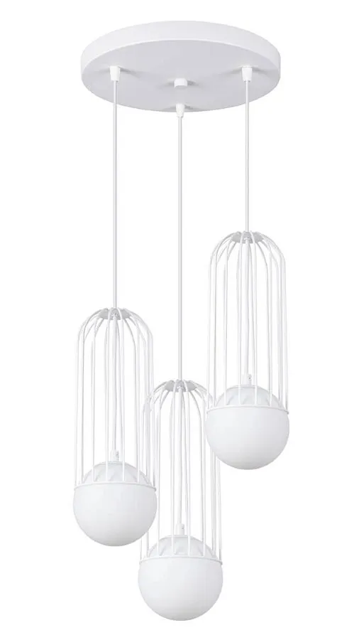 Biała lampa wisząca z 3 drucianymi zwisami - A608 Tior