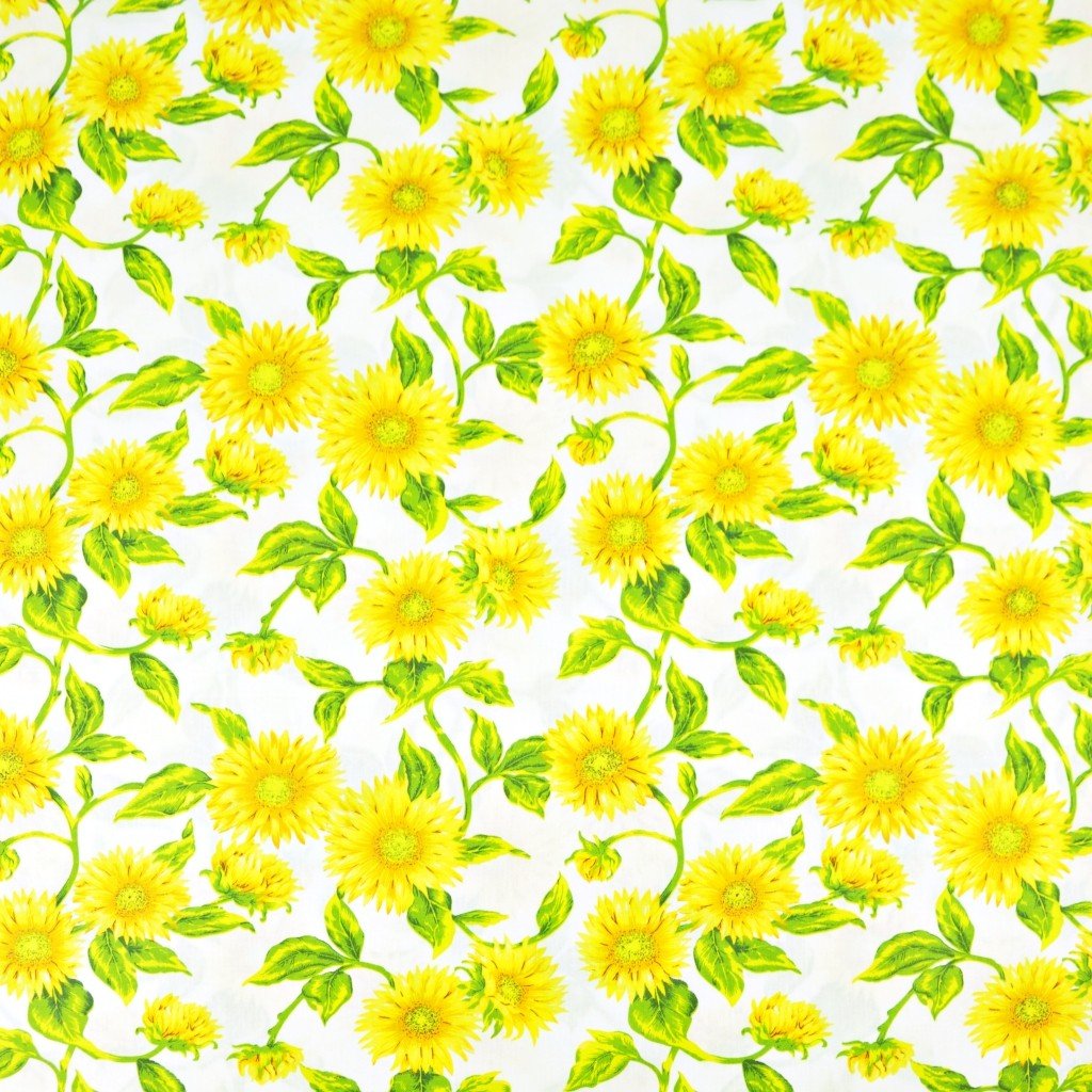Tkanina bawełniana kwiaty słoneczniki na białym tle - 220cm