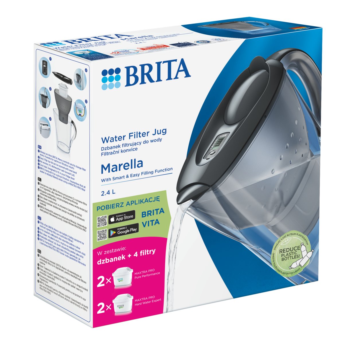 Brita, Dzbanek z filtrem Marella MAXTRA PRO Pure Performance + 2 PLO PRO + 2 PLL, grafitowy