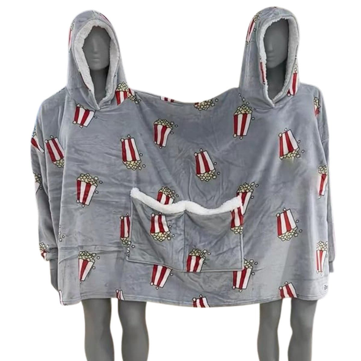 KOC Z RĘKAWAMI I KAPTUREM DLA DWOJGA PARY PIŻAMA CIEPŁA DWUOSOBOWA POPCORN