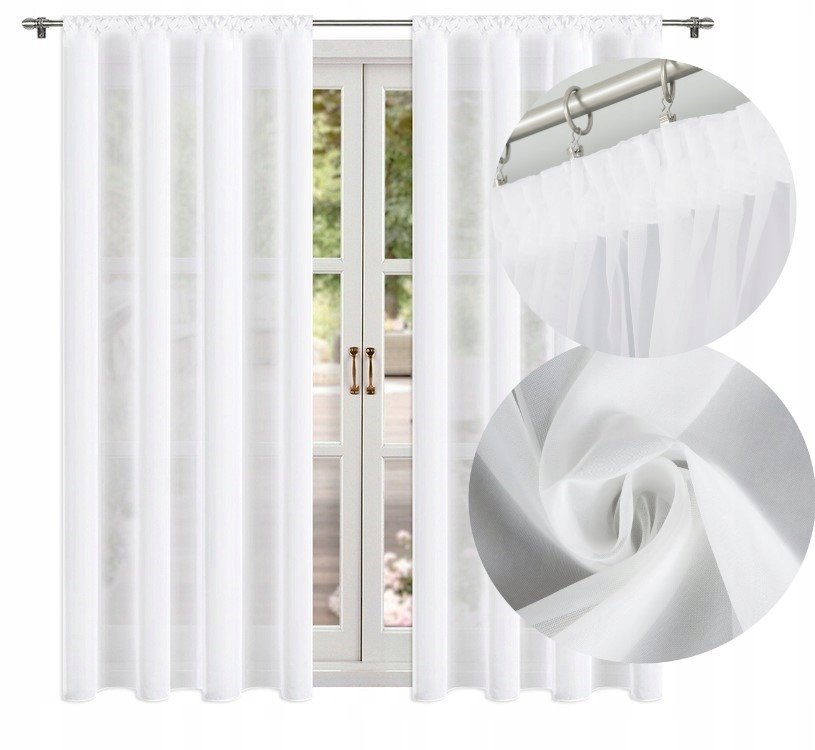 FIRANA GOTOWA Z WOALU na TAŚMIE FIRANKA na BALKON WOAL BIAŁA 145x230 cm