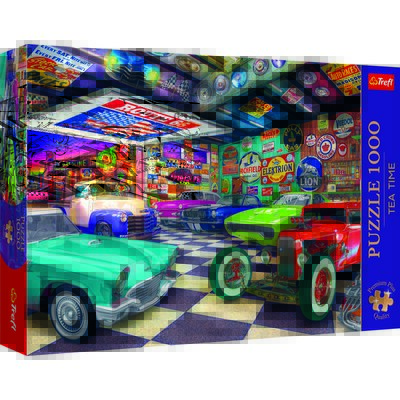 Trefl, Tea Time, Puzzle, Garaż kolekcjonera samochodów, 1000 elementów