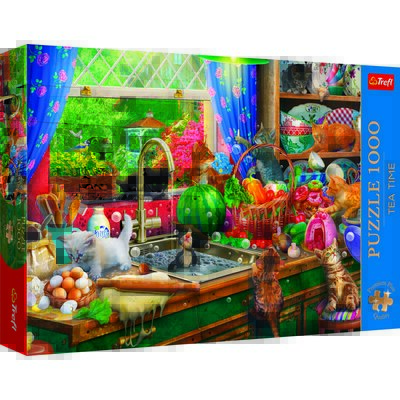 Trefl, Tea Time, puzzle, kociaki rozrabiaki, 1000 elementów