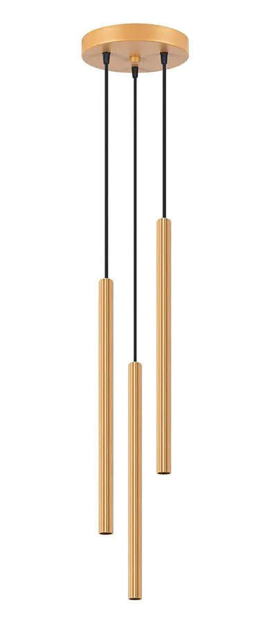 Złota lampa z 3 ryflowanymi długimi kloszami - A613 H2-K23