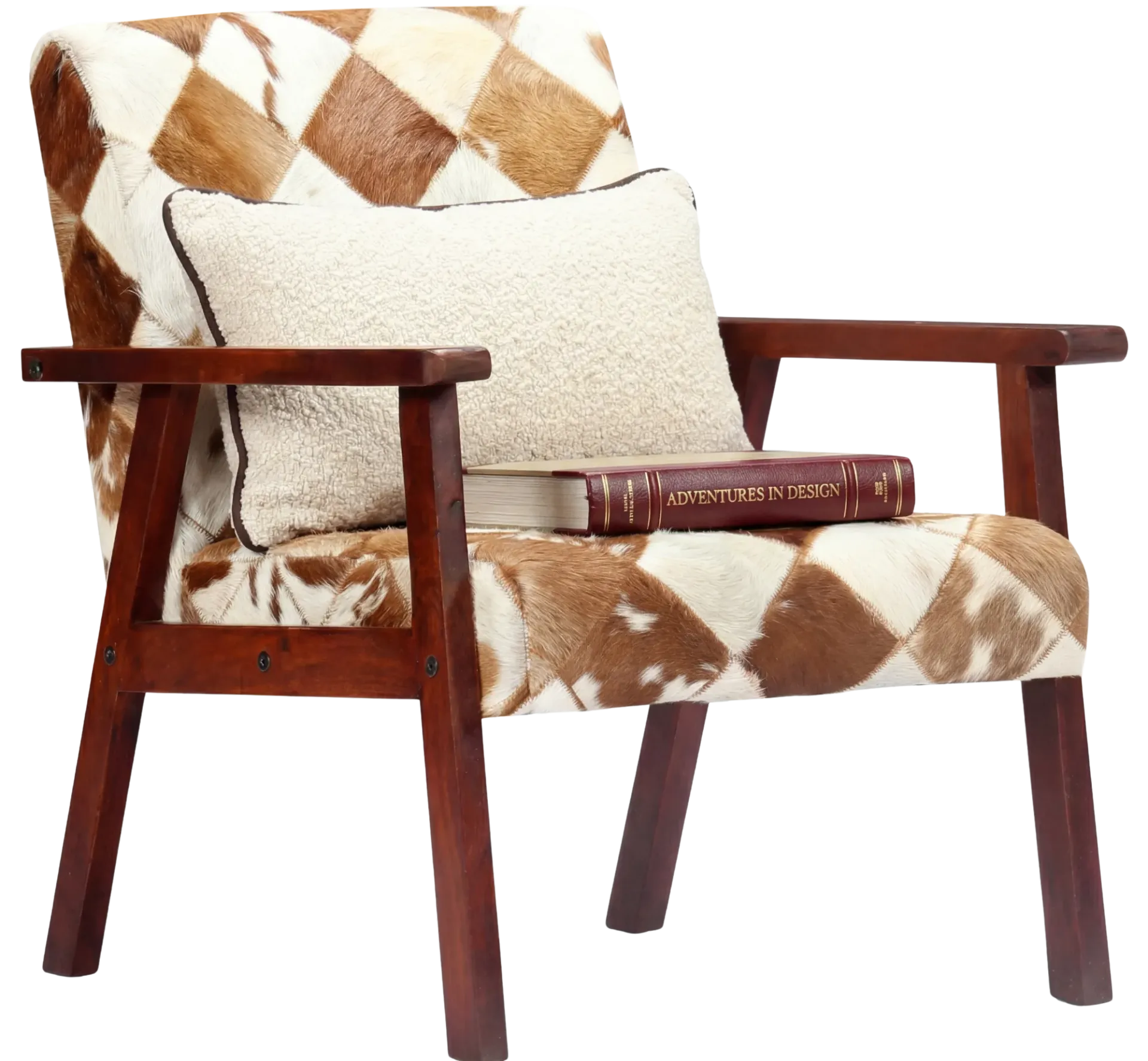 Drewniany tapicerowany skórą naturalną fotel lisek F7-B44